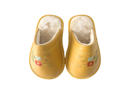 Latest Design Casual Style Flannel Velvet Lining Floral Pattern Women Leather Winter Slippers For Home